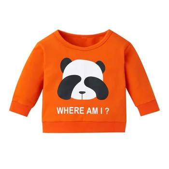  9-12M Bumbac Nou-născuți Haine Băiat Copil Portocaliu Gât Rotund Maneca Lunga Desene animate Panda Top Model Toamna Iarna Nou Copil Tinuta