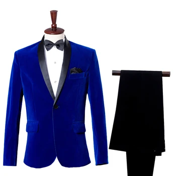  M-XXL de Înaltă calitate, costum pentru bărbați. costum cantareata efectuează într-un costum albastru catifea