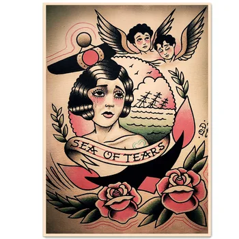  MARE DE LACRIMI Creative de Design Tatuaj de Arta de Perete Postere de Film și Printuri de Epocă Hârtie Kraft Pictura Autocolante de Perete Decor Acasă