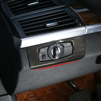 Masina Fibra de Carbon Textura Interior Faruri Comutator Capac Cadru Protector Garnitura Pentru BMW X5 X6 E70 E71 2007 - 2013